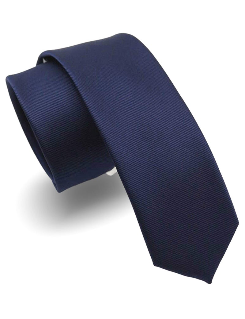 RBOCOTT 2.4" Navy Blue Skinny Tie for Men Silk Wedding Business Slim Necktie(8) - Image 1